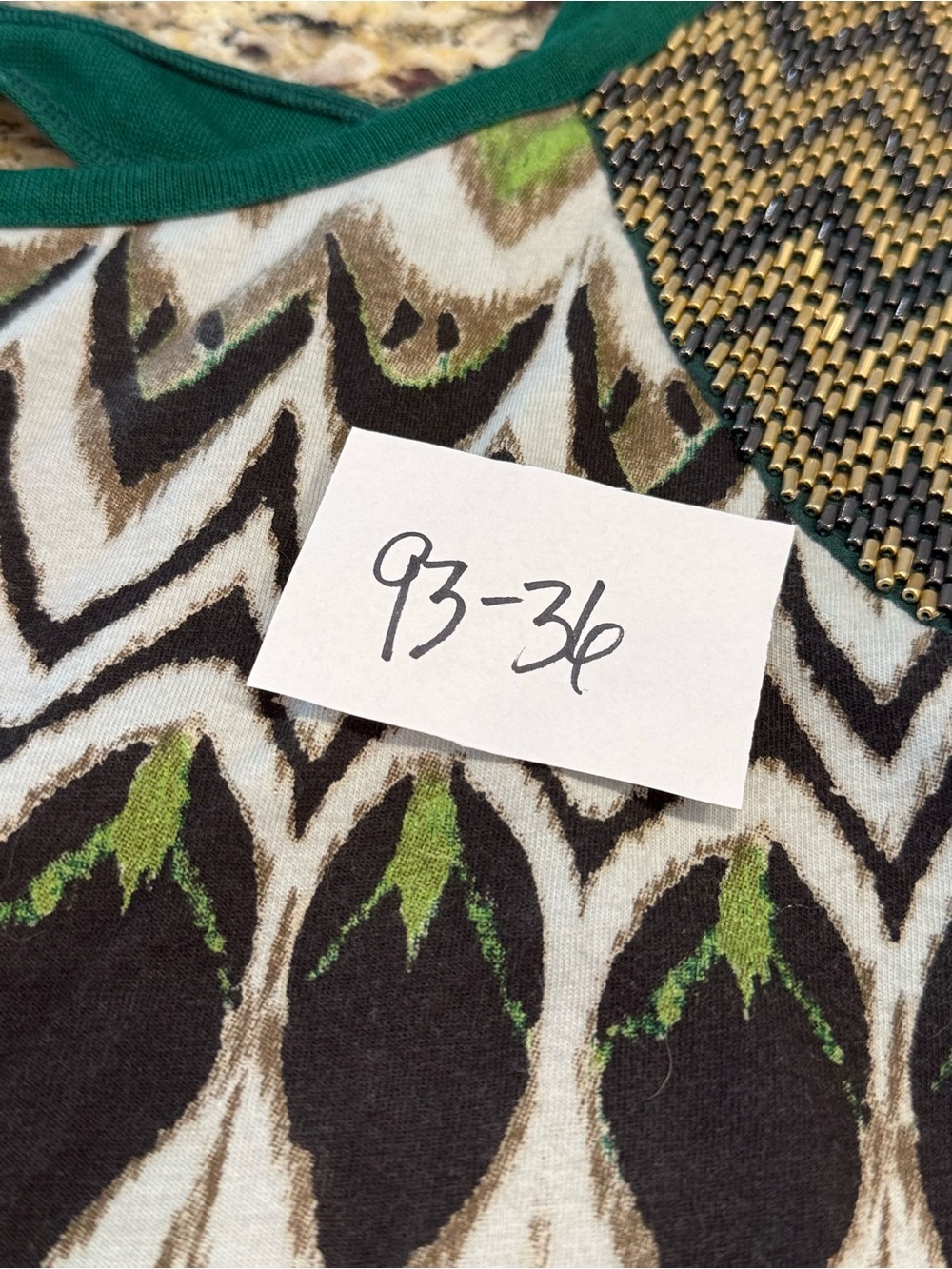 Miss Me peacock strappy back tank beaded green gold SZ M - Picture 11 of 12